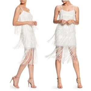 NWOT Dress the Population Roxy Sequin Fringe Dress in White Size Small